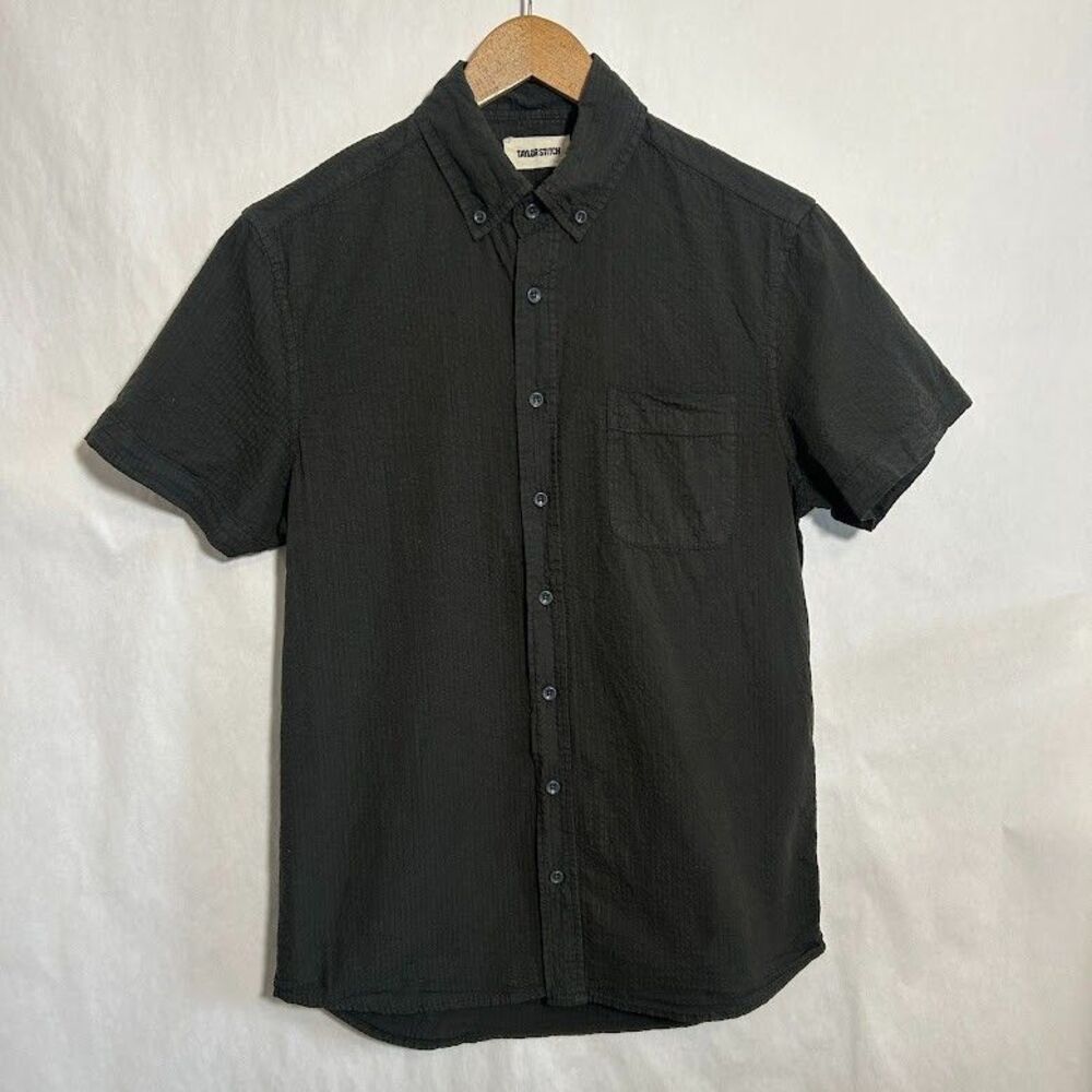 Taylor Stitch The Jack Seersucker Shirt Men XS 36 Faded Black Short Sleeve - Picture 2 of 7